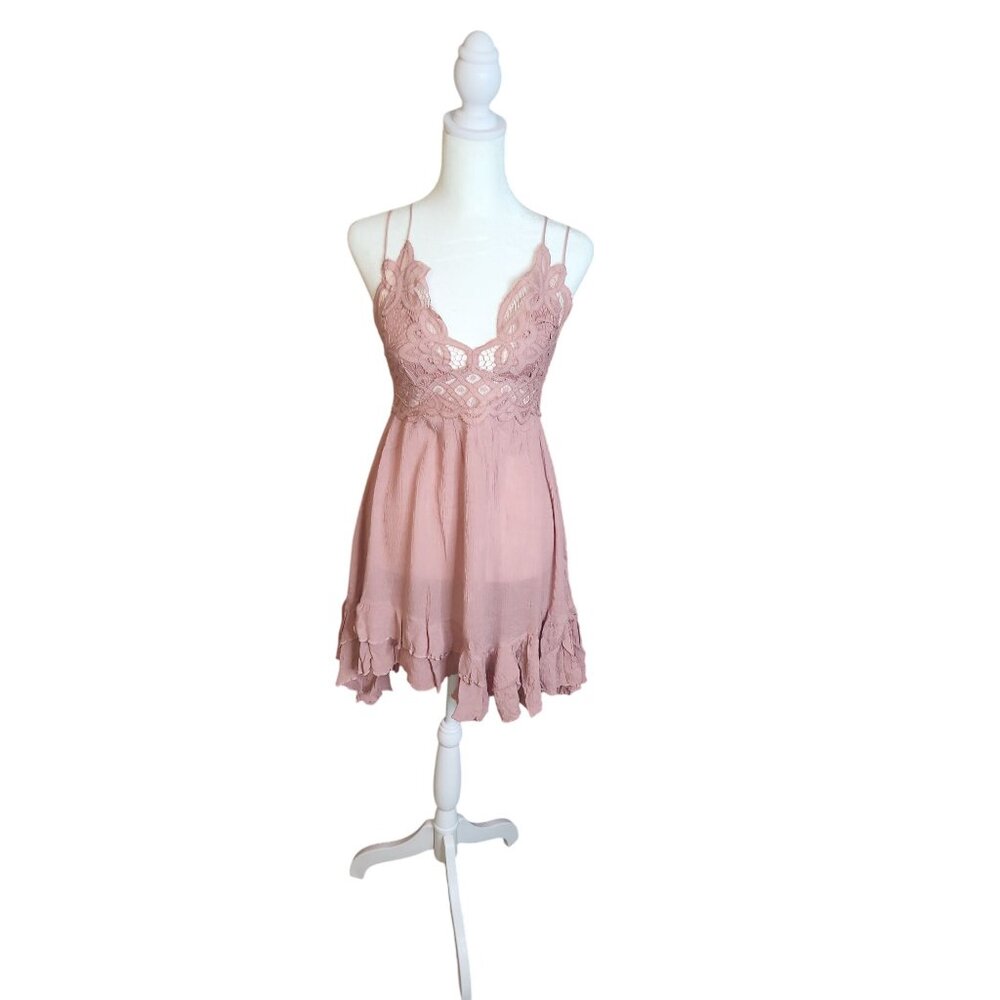Free People Intimately Lace & Ruffle Mini Dress Rose Pink S - Picture 2 of 7